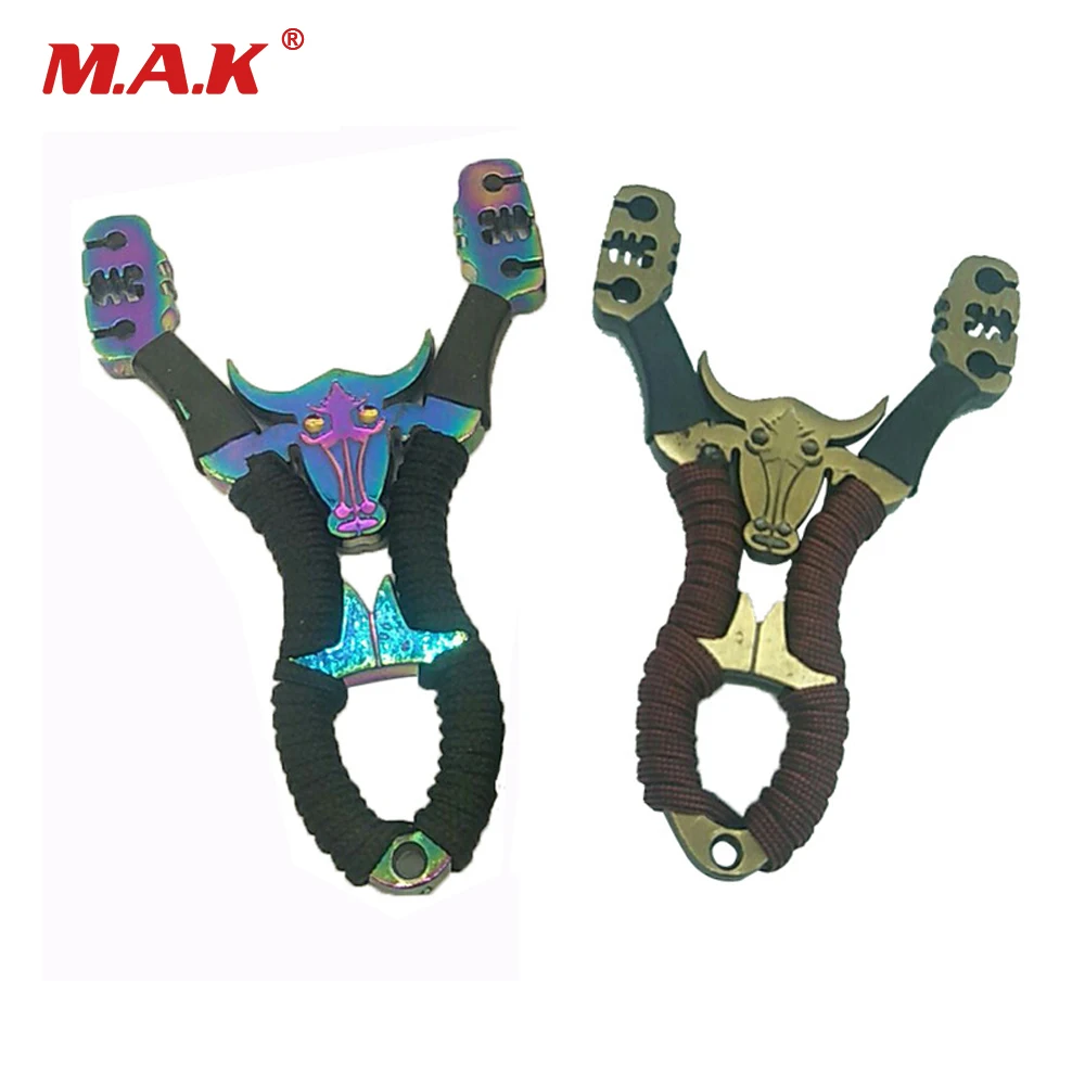 

1pc 2 Color Zinc Alloy Handle Slingshot Double Card Bull Thicken Slingshot Use Reflexed Rubber Band for Outdoor Hunting Shooting