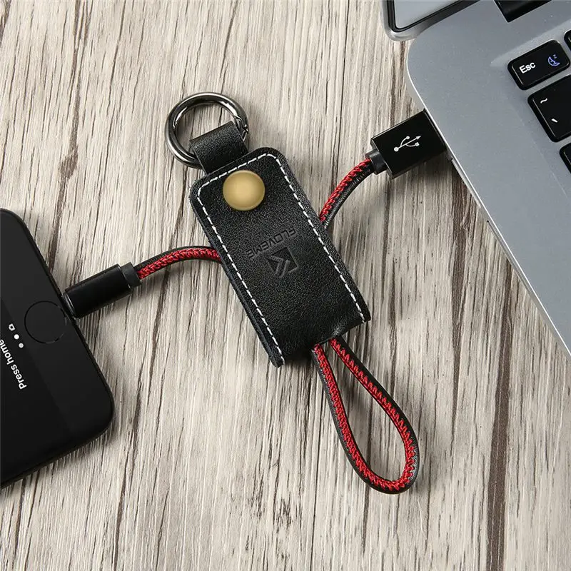 black FLOVEME кожаный брелок USB кабель для samsung huawei Быстрая зарядка Брелок Micro USB кабели для Xiaomi LG телефон Дата шнур - Цвет: black