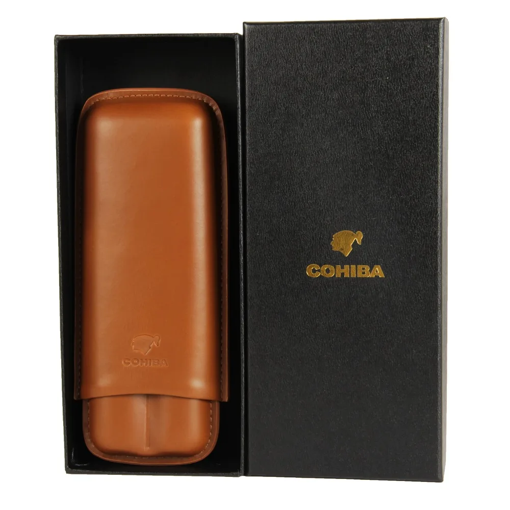 COHIBA Коричневый натуральная кожа кожаный портсигар держатель 2 трубки|tube holder|tube