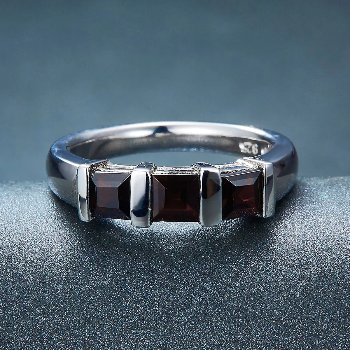 HUTANG 3-камень Природный Черный Гранат Твердые 925 Серебряное Кольцо Gemstone Fine Jewelry