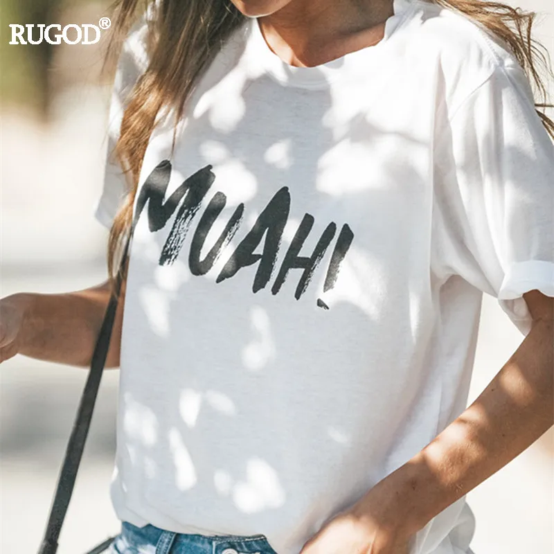 Рубашка RUGOD Женская хлопковая с надписью MUAH Повседневная белая блузка