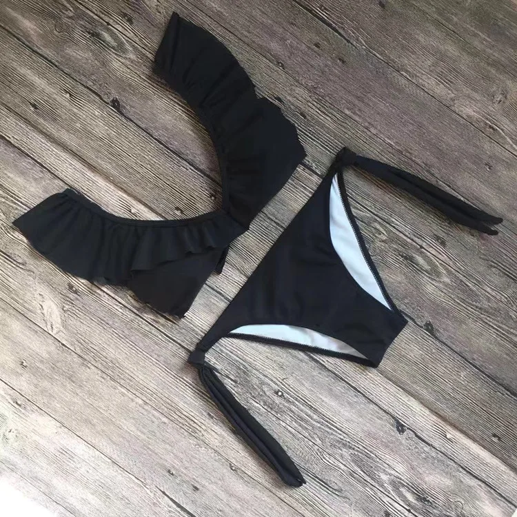Женский пляжный раздельный купальник Bikinii однотонный с листьями лотоса лето 2019| |