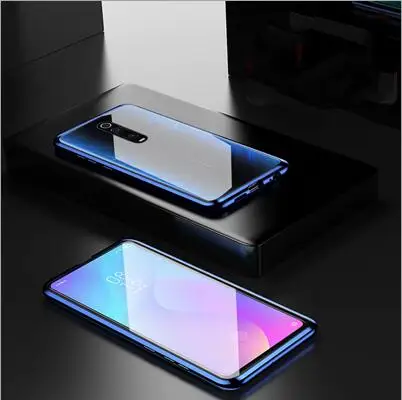 Blue Роскошный Магнитный адсорбционный чехол для Xiaomi Mi 9T Pro, металлическая рамка, крышка из закаленного стекла, 9t 9 TPro, защитный чехол для телефона - Цвет: Blue