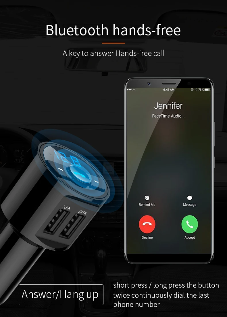 Автомобильный комплект Bluetooth, fm-передатчик, mp3-плеер, светодиодный, двойной, USB, 3.1A, быстрая зарядка, дисплей напряжения, TF, музыка, U диск, AUX воспроизведение
