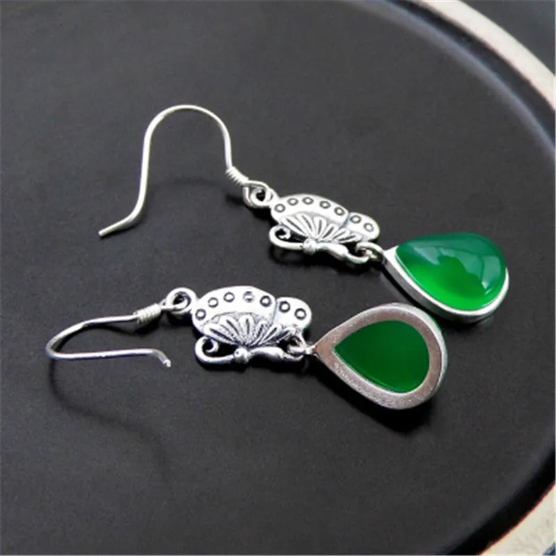 Женские серьги с бабочками BESTLYBUY зеленые из настоящего серебра 925 пробы тайское