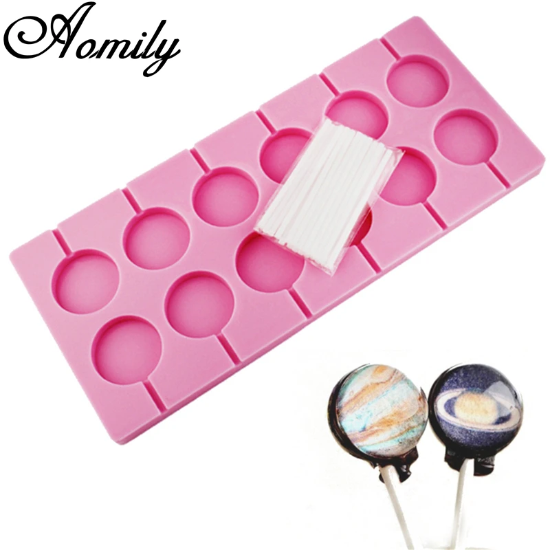 Aomily DIY Fondant торт 3D круглая форма леденец 12 отверстий с палочек силиконовая посуда