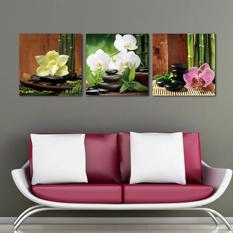 3 Панели современные жикле печатные работы Zen базальтовые камни цветы бамбуковые