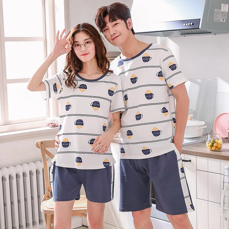 Лидер продаж пижамный комплект для пар летняя Пижама с коротким рукавом мужчин и