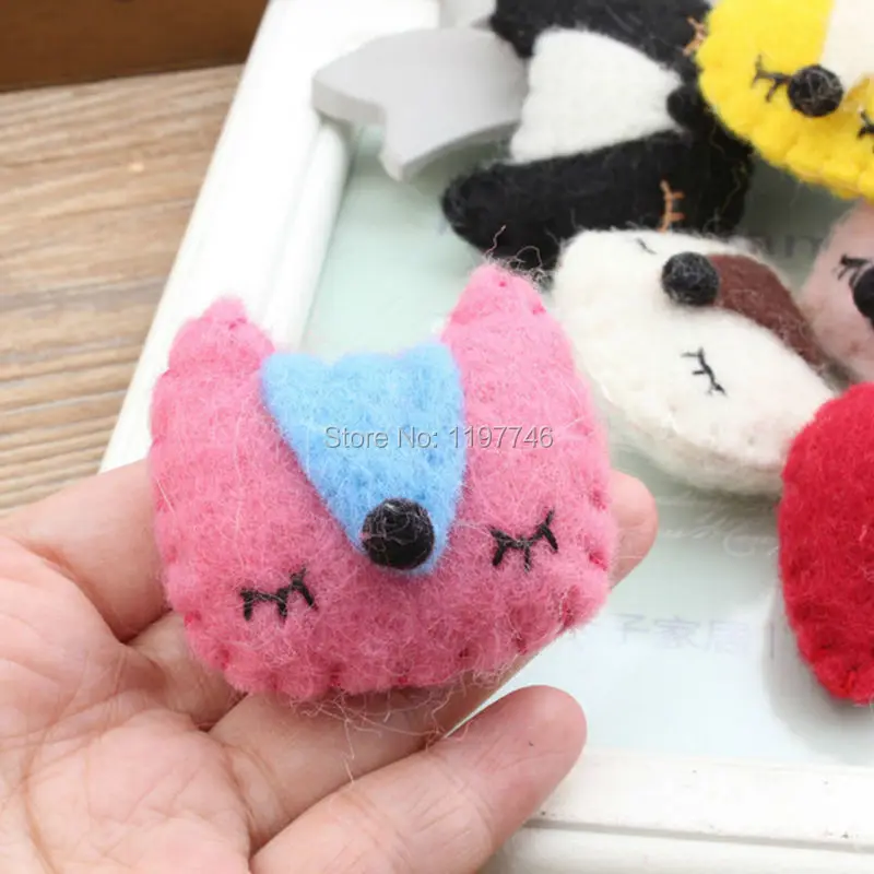 100% Шерсть Войлок Мини-заказ 3 шт. лиса кукла шар 50x5 мм красный серый желтый свет