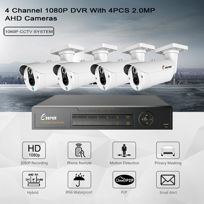 Keeper 4CH 1080P DVR CCTV система 4PC SONY IMX323 AHD наружная водонепроницаемый Безопасность