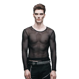 Модная футболка Devil в стиле стимпанк, Мужская сексуальная прозрачная футболка, готическая Черная футболка с круглым вырезом и длинным рукавом, стрейчевая женская футболка