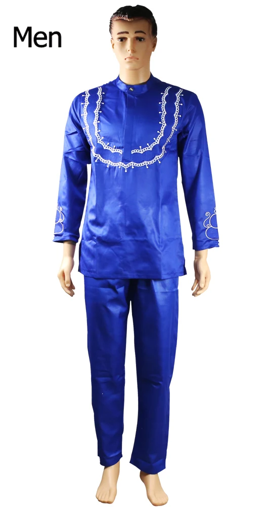 men royal blue Мужчины Дашики родитель, ребенок, комплект одежды в африканском стиле дети мальчик Южная Африка мужские Вышивка Топы Брюки Костюмы осенняя одежда ph3067 - Цвет: men royal blue