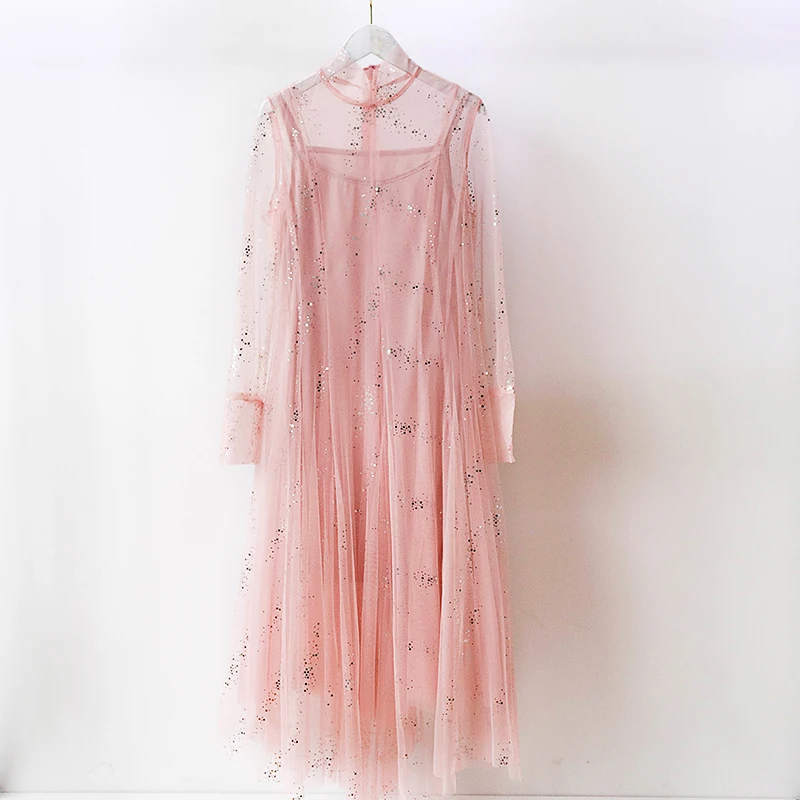 Женское Сетчатое платье с блестками 5 цветов весна-лето-осень Элегантные