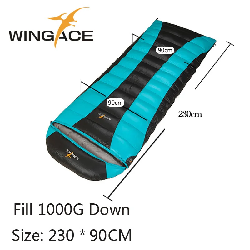 WINGACE, наполнитель 1000 г, утиный пух, спальный мешок для путешествий на открытом воздухе, ультралегкий конверт, походный спальный мешок для взрослых, туристическое снаряжение - Цвет: 230cm Sky Blue
