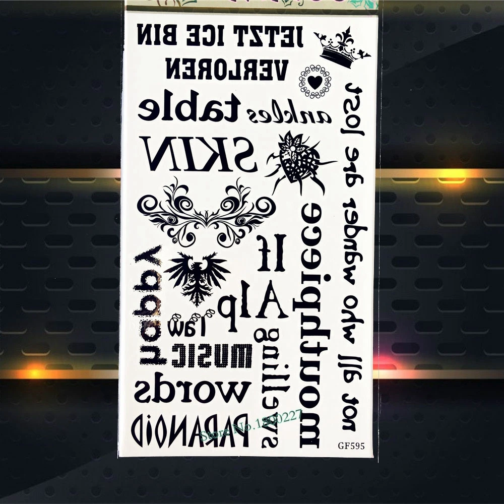 Черный надписи котировки водонепроницаемый Поддельные Временные татуировки