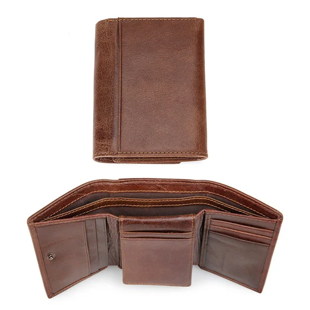 RFID Antitheft Scanning Crazy Horse Leather Wallet Hasp Leisure Men's Slim Leather Mini Wallet Case Credit Card Trifold Purse - Цвет: coffee 1