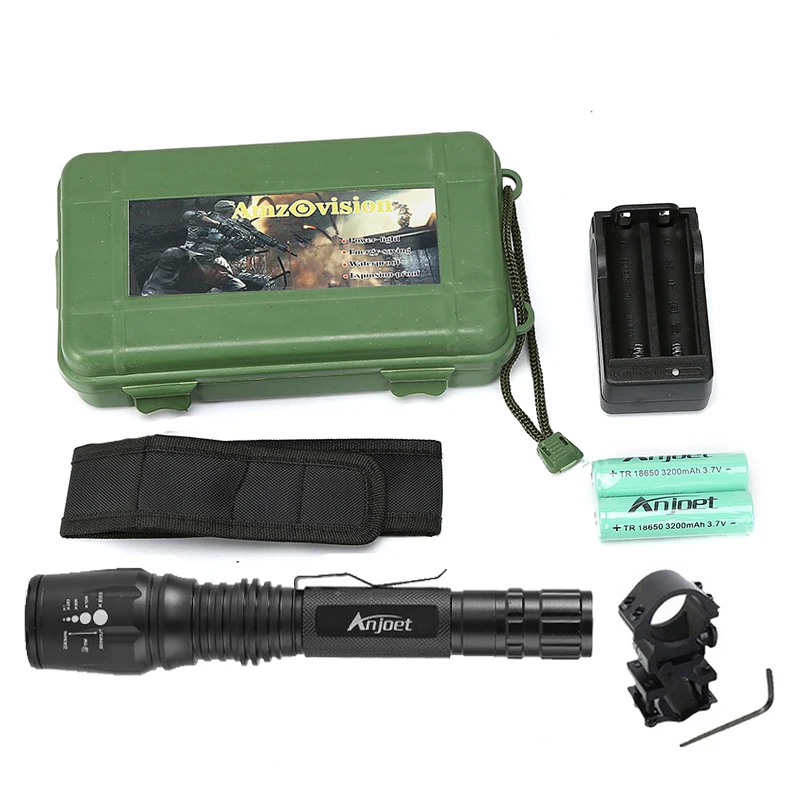 Anjoet 2000LM Hunting Flashlight Focus Torch XML T6 LED Zoomable 5-Mode Camping Flash Light Lantern 18650 Battery charger Set images - 6