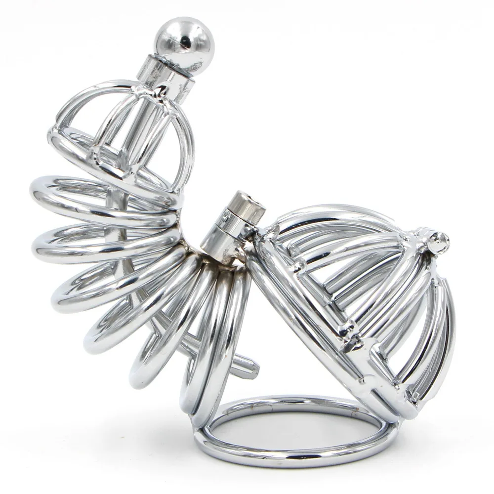 Запираемая двойная клетка целомудрия металлическое кольцо для петуха