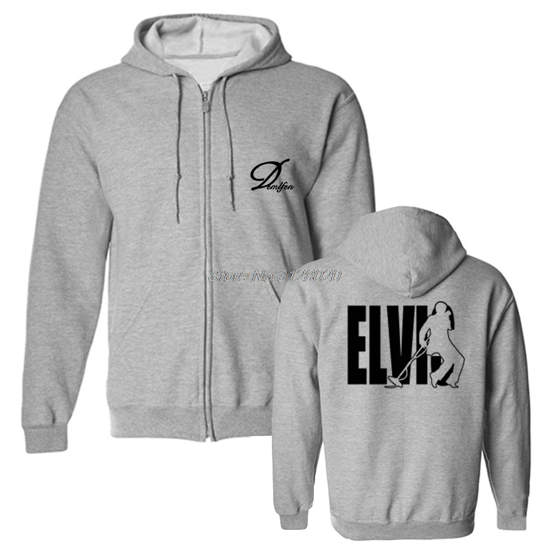 gray Новинка, мужская толстовка с капюшоном Elvis Pop, весна-осень, стиль Элвиса Пресли, флисовая толстовка на молнии, Мужская музыкальная хип-хоп куртка - Цвет: gray