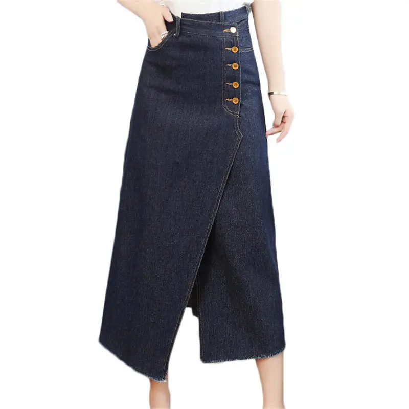 Женская джинсовая юбка с завышенной талией длинная трапециевидная большого