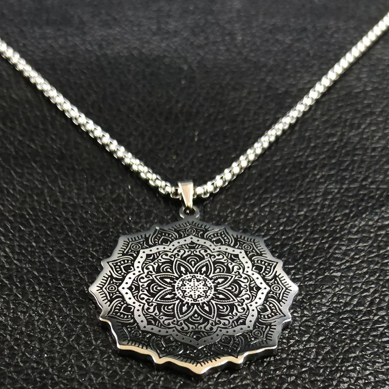 Мода, Wicca, лотос, нержавеющая сталь, цепочка на шею для мужчин, серебряный цвет, черный цвет, мужское ожерелье, ювелирные изделия, bijuterias B18204