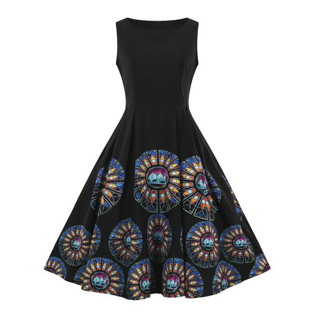 Женское Ретро винтажное платье с этническим принтом Одри Хепберн Стиль Вечерние