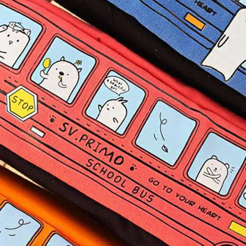 Creative Student Stationery Small Animal Bus Pencil Bag Bus Pencil Box Male And Female Canvas Large Capacity Pencil Case