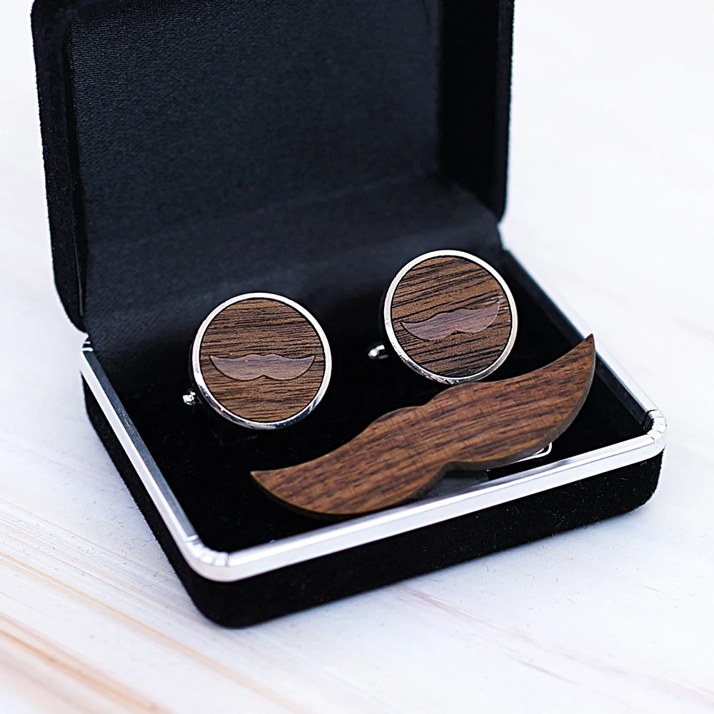 Модные деревянные мужские рубашки запонки роскошный дизайн борода круглые