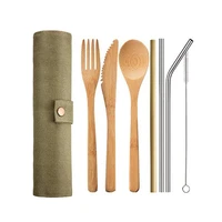 upors reusable bamboo cutlery set portable tableware wooden cutlery fork spoon knife set with cutlery bag for travel utensil set