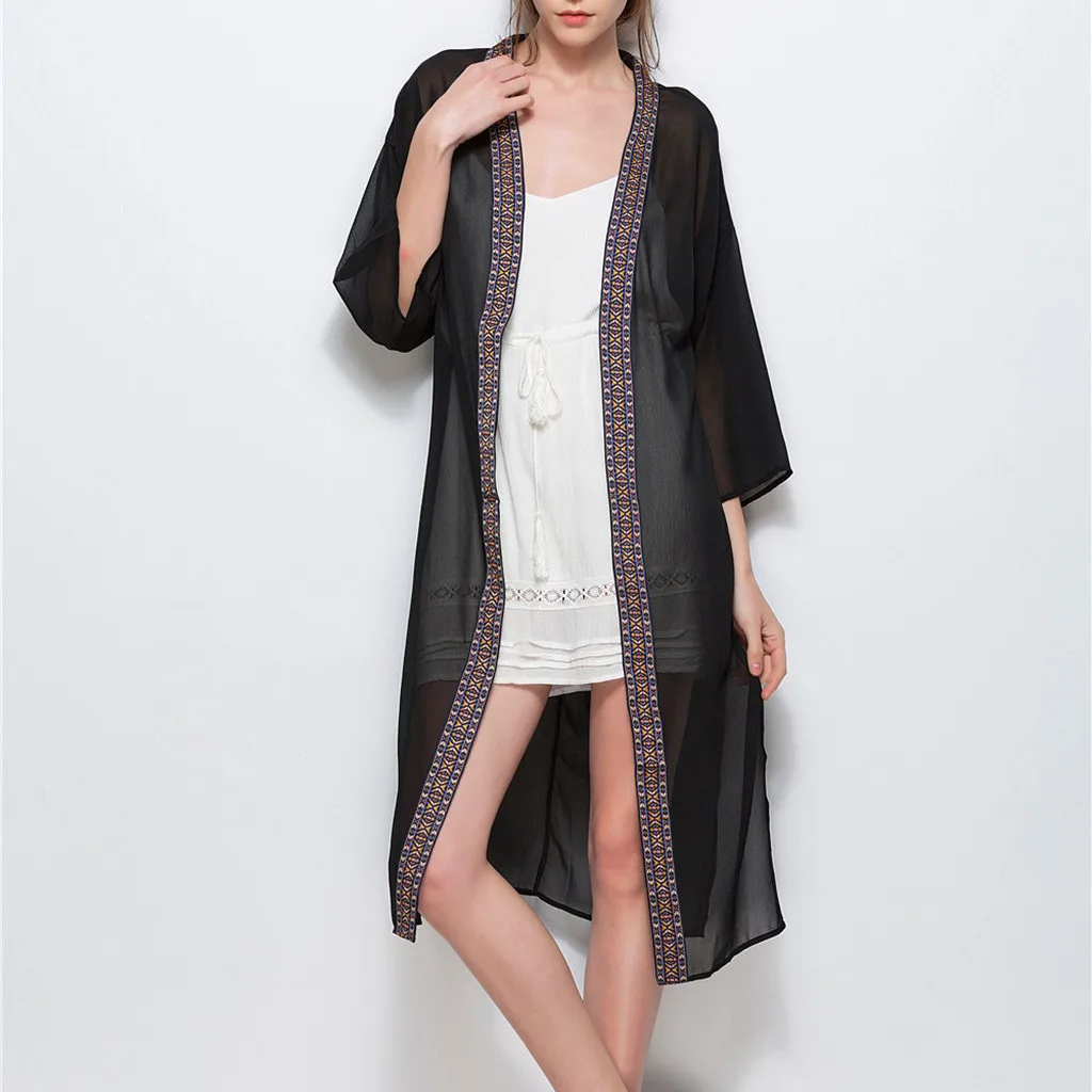 Женское пальто с длинными рукавами и принтом в стиле бохо женское пляжное летнее