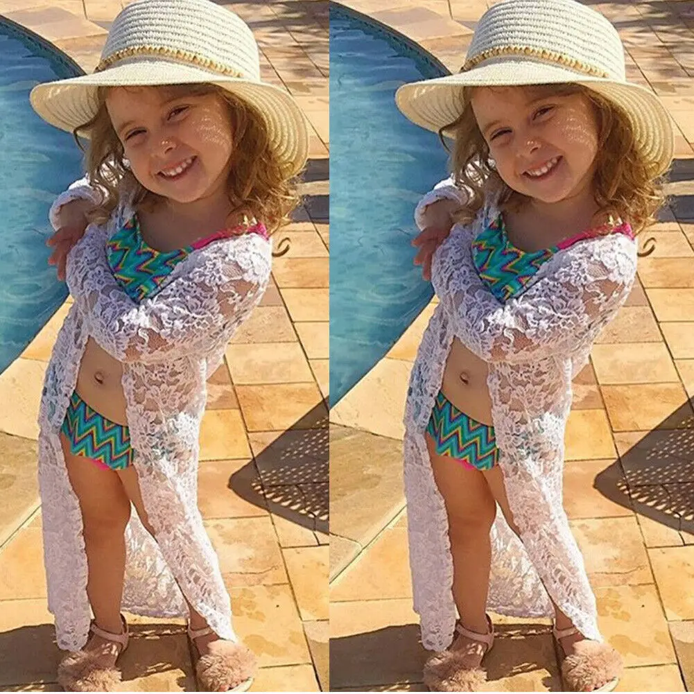 Кружевное однотонное пляжное платье с цветочным принтом для девочек | Женская