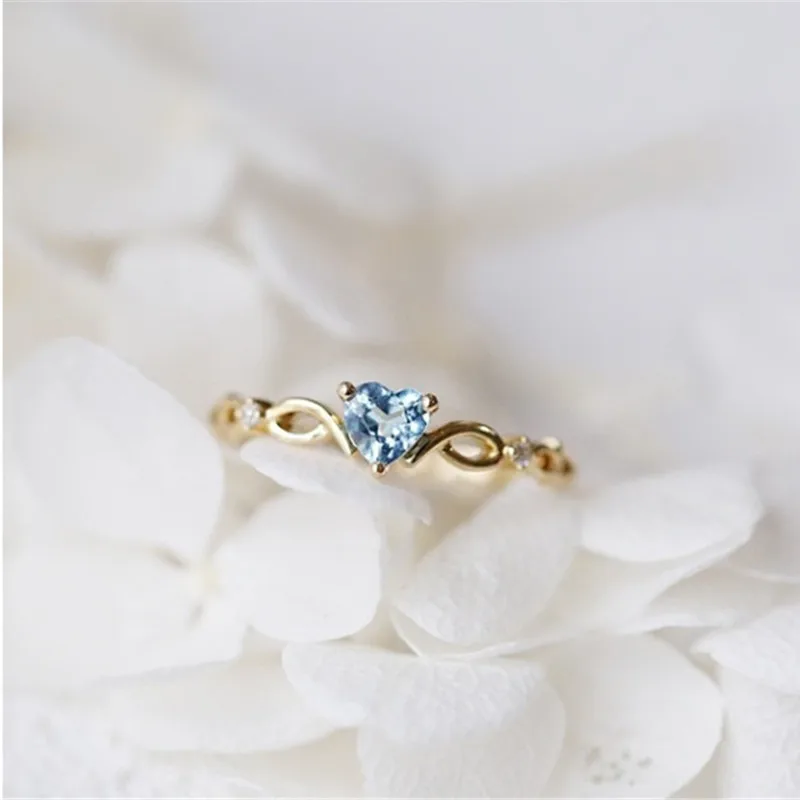 Gold CC Simple Rings For Women Cubic Zirconia Blue Heart Wedding Ring Bridal Engagement Fashion Jewelry Bijoux Drop Shipping CC2291 - Цвет основного камня: Gold