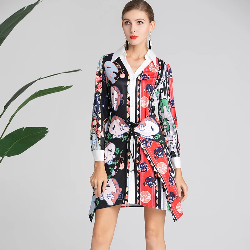 Милое женское платье с принтом модное высокого качества длинным рукавом и