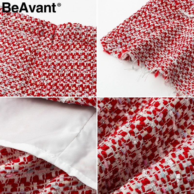 BeAvant, высокая талия, оборки, короткие твидовые юбки, зимние, трапециевидные, официальные, женские мини юбки, Женская Повседневная Уличная одежда, осенняя юбка для женщин