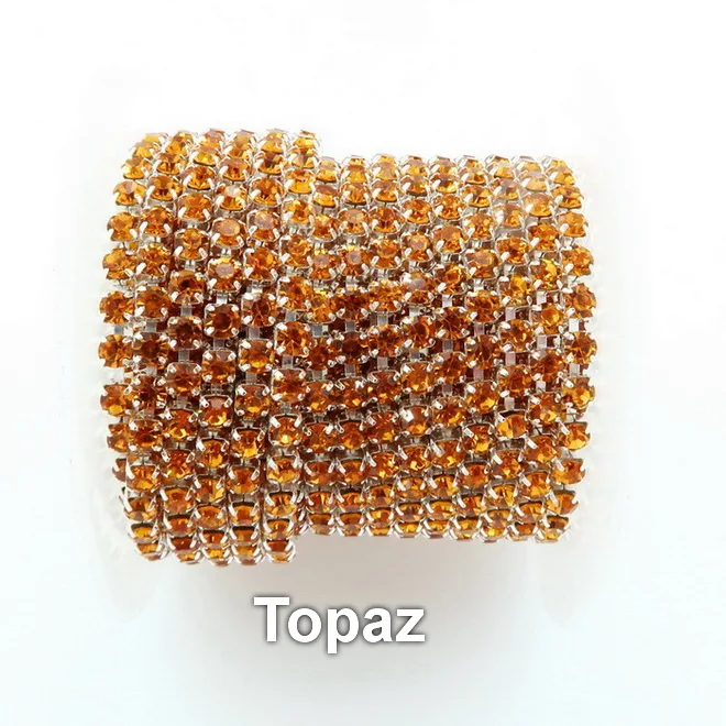 A20 Topaz Серебряная основа коготь 5 ярдов/R высокая плотность ss6 2 мм ss8 2,5 мм ss10 2,8 мм ss12 3 мм SS16 4 мм стразы на цепочке для пришивания клея на отделке - Цвет: A20 Topaz