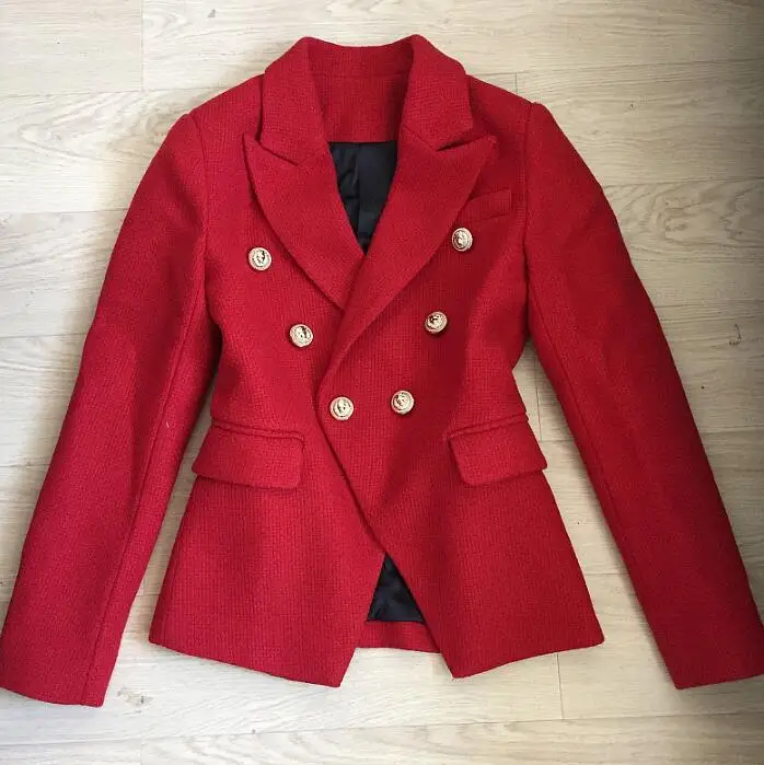 

Женский твидовый пиджак, винтажный двубортный красный шерстяной пиджак, Повседневная приталенная куртка, Осень-зима 2020