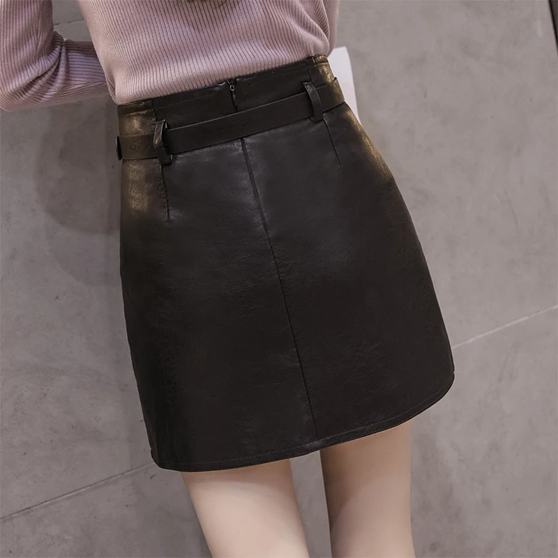 Женская Асимметричная юбка из искусственной кожи однотонная Повседневная мини с