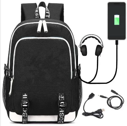 Рюкзак с USB-разъемом для ноутбука аниме-принтом | Багаж и сумки