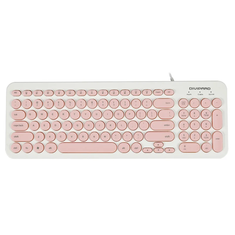 Pink Keyboard D520 панк USB Проводная мультимедийная клавиатура Ретро круглая 96 клавиш компьютерная клавиатура Бесшумная Клавиатура эргономичная клавиатура для ПК рабочего стола - Цвет: Pink Keyboard