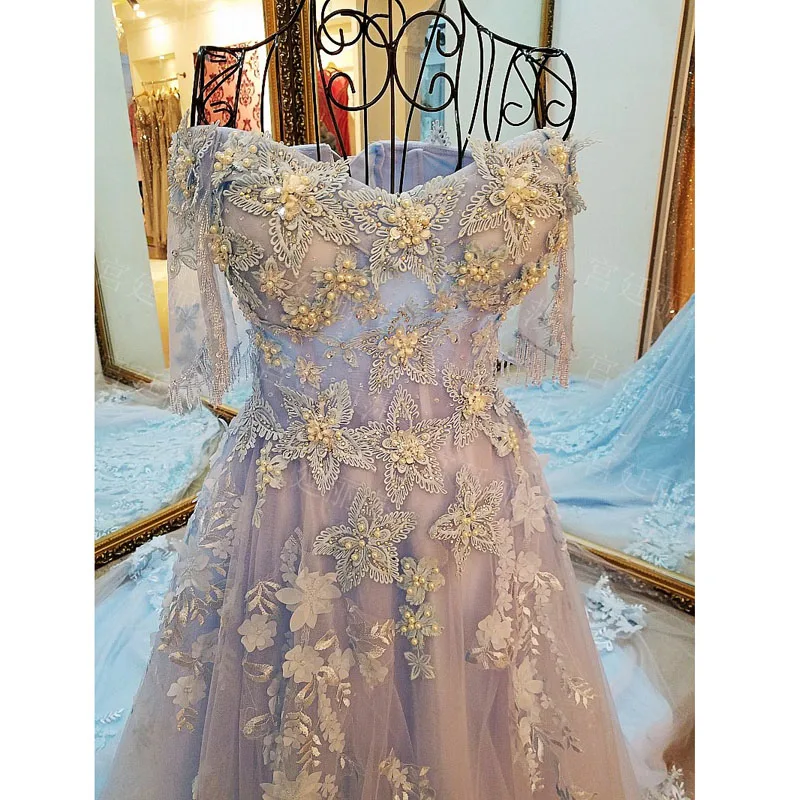 2017 вечерние платья с коротким рукавом Украшенные бусинами элегантные серого и