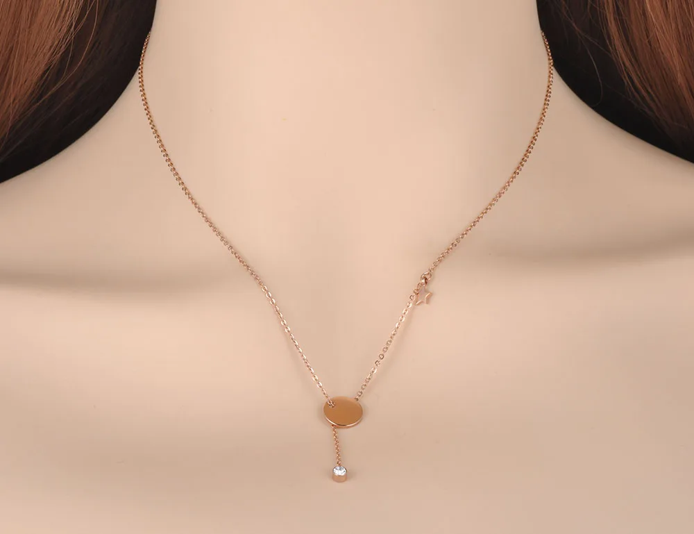 JeeMango Office Stainless Steel Round Tag Star Pendant Necklaces Jewelry Trendy Rhinestone Chokers Necklace For Women N19014 | Украшения и