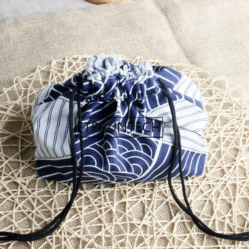 

100pcs Portable Cloth Lunch Bag for Outdoor Student Office Meal Picnic Japanese Style Drawstring Print Storage Bento Bag