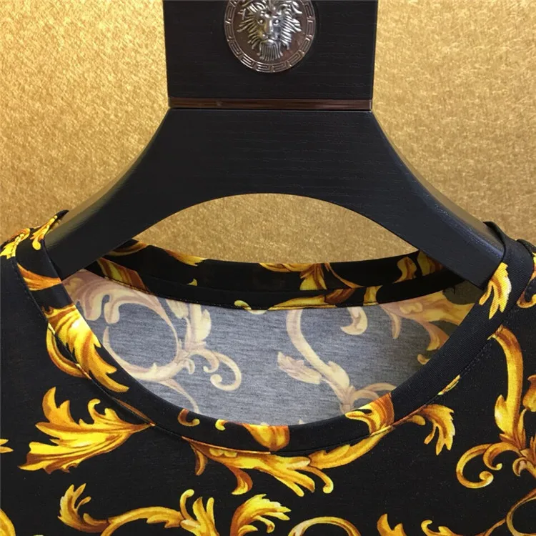 Весна 19ss Новое поступление модная дизайнерская футболка с длинными рукавами Королевский цветочный принт футболка для мужчин роскошный хлопок брендовая одежда Топ Ретро