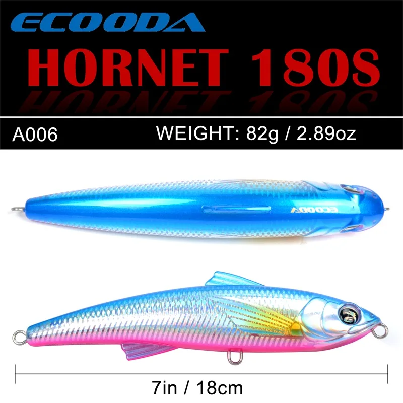 Ecooda Hornet 180 мм 82 г рыболовный Поппер соленой воды приманка троллинг большой карандаш приманка твердая приманка плавающая для Kingfish/тунец - Цвет: A006