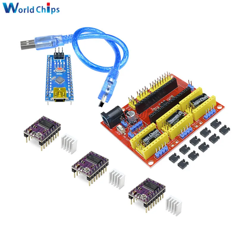 DRV8825 KIT CNC Щит V4 гравировальный станок 3d принтер+ 3 шт. A4988/DRV8825 драйвер Плата расширения для Arduino NANO V3. 0 С usb-кабелем diy - Цвет: DRV8825 KIT