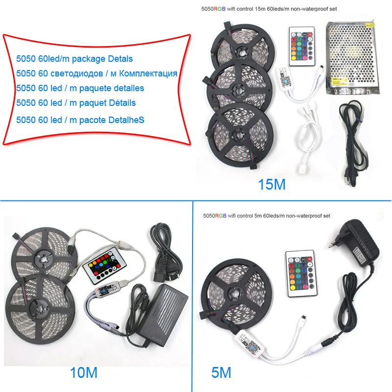 ZGX Wi-Fi светодиодный rgb-светодиодная полоса света 5050 Wi-Fi беспроводной контроллер светильник ip неоновые водонепроницаемая лента DC12V водить 60leds/м 5 м 10 м 15 м Декодер каналов кабельного телевидения