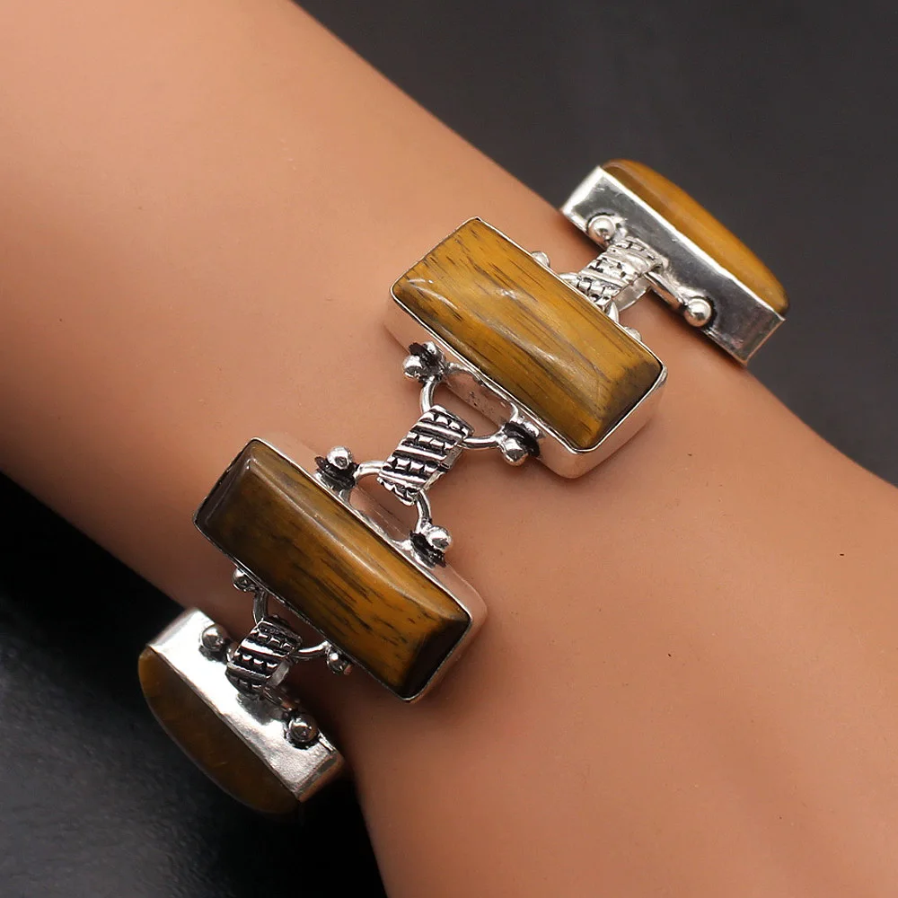 Hermosa Royal Charms Gold Tigers Eye Chain Links Bracelet 7.75 Inch A08 Free Shipping | Bracelets