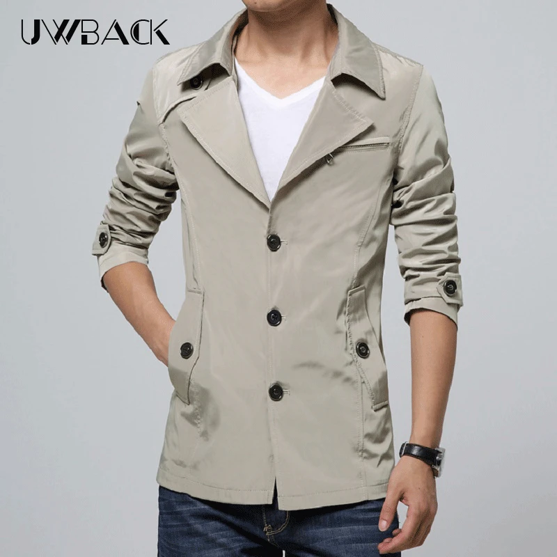 Мужской осенний тонкий Тренч Uwback новинка 2017 модные однобортные пальто цвета хаки