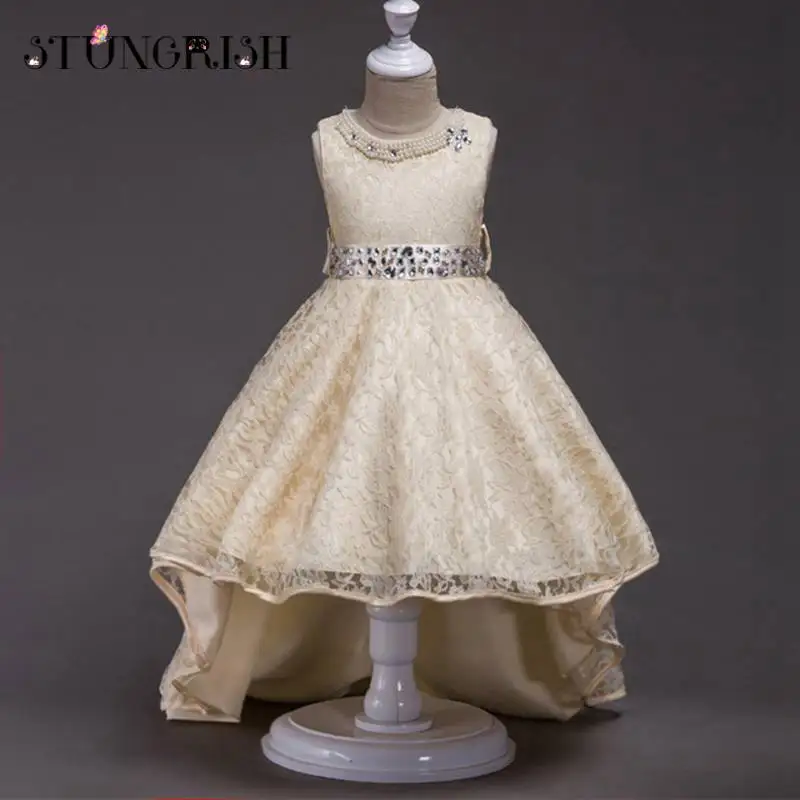 Baby girl clothes sleeveless solid color luxury trailing dress summer fashion princess ball party wedding flower girls | Детская одежда