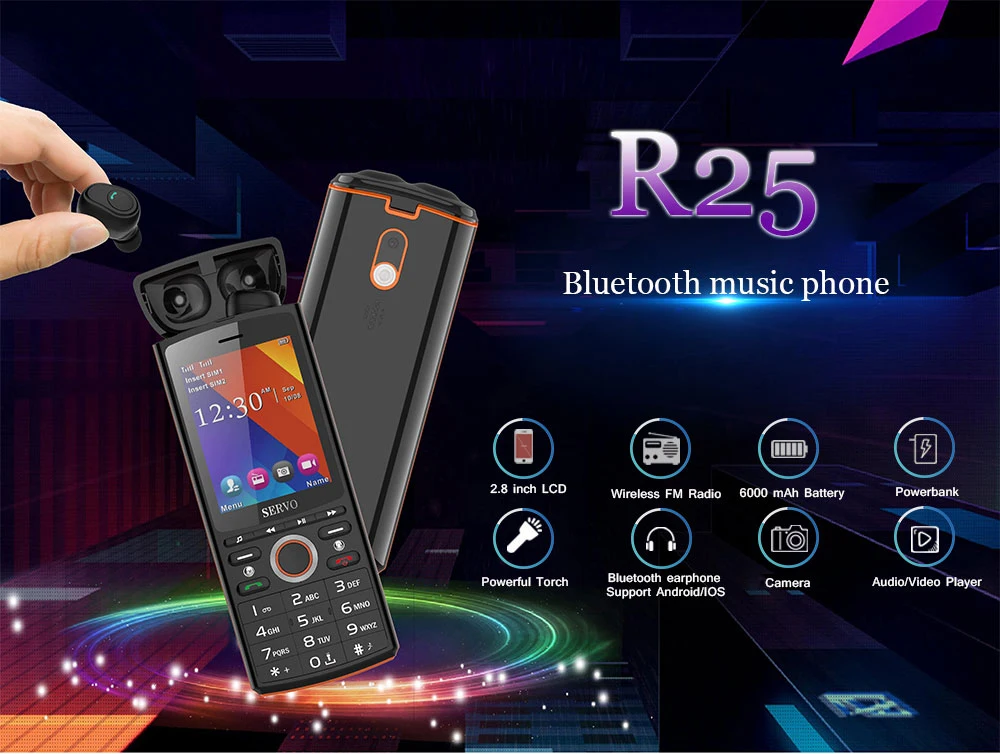 SERVO R25 2 8 &quotмобильный телефон две sim карты с Bluetooth 5 0 TWS беспроводные наушники 6000 мАч